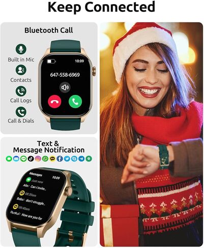 ساعة SOUYIE الذكية لعيد الميلاد للرجال والنساء، شاشة AMOLED 2.04 بوصة مع اتصال بلوتوث، 136 وضعًا رياضيًا، مراقبة معدل ضربات القلب أثناء النوم، مقاومة للماء IP68، متوافقة مع Android وiOS in Kuwait