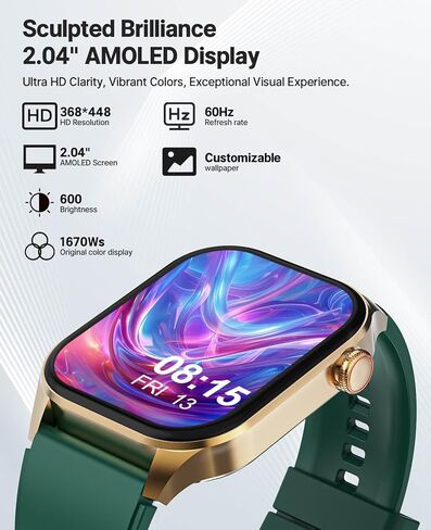 ساعة SOUYIE الذكية لعيد الميلاد للرجال والنساء، شاشة AMOLED 2.04 بوصة مع اتصال بلوتوث، 136 وضعًا رياضيًا، مراقبة معدل ضربات القلب أثناء النوم، مقاومة للماء IP68، متوافقة مع Android وiOS in Kuwait