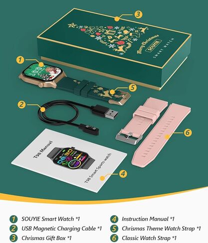 ساعة SOUYIE الذكية لعيد الميلاد للرجال والنساء، شاشة AMOLED 2.04 بوصة مع اتصال بلوتوث، 136 وضعًا رياضيًا، مراقبة معدل ضربات القلب أثناء النوم، مقاومة للماء IP68، متوافقة مع Android وiOS in Kuwait