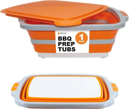 Drip EZ Collapsible BBQ Prep Tub - For Meal Prep, Marinating, Food Storage - Includes Cutting Board & Lid - (1) OG - Orange in Saudi Arabia