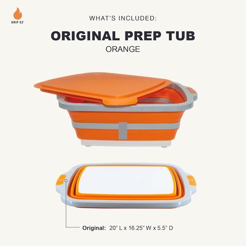 Drip EZ Collapsible BBQ Prep Tub - For Meal Prep, Marinating, Food Storage - Includes Cutting Board & Lid - (1) OG - Orange in Saudi Arabia