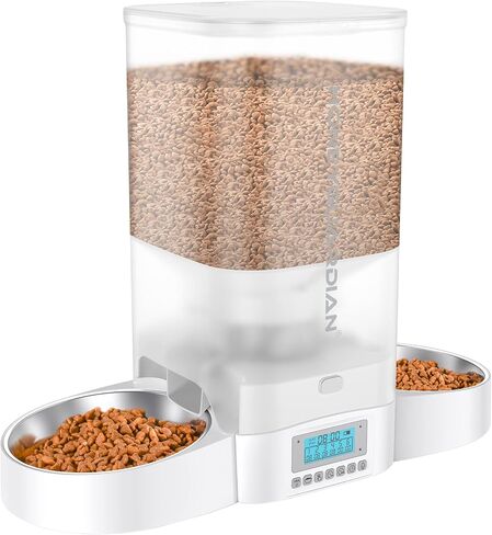 HoneyGuaridan Automatic Cat Feeder for Two Cats,3.5L Cat Food Dispenser with Stainless Steel Bowl,Timed Cat Feeder Programmable 1-6 Meals Control, Dual Power Supply,Desiccant Bag,10s Meal Call Whit in Saudi Arabia