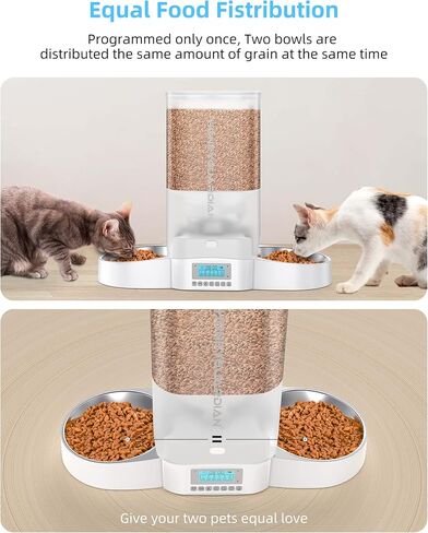 HoneyGuaridan Automatic Cat Feeder for Two Cats,3.5L Cat Food Dispenser with Stainless Steel Bowl,Timed Cat Feeder Programmable 1-6 Meals Control, Dual Power Supply,Desiccant Bag,10s Meal Call Whit in Saudi Arabia