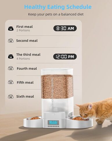 HoneyGuaridan Automatic Cat Feeder for Two Cats,3.5L Cat Food Dispenser with Stainless Steel Bowl,Timed Cat Feeder Programmable 1-6 Meals Control, Dual Power Supply,Desiccant Bag,10s Meal Call Whit in Saudi Arabia