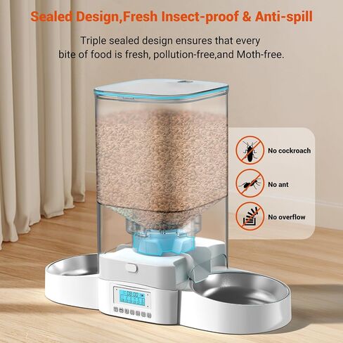 HoneyGuaridan Automatic Cat Feeder for Two Cats,3.5L Cat Food Dispenser with Stainless Steel Bowl,Timed Cat Feeder Programmable 1-6 Meals Control, Dual Power Supply,Desiccant Bag,10s Meal Call Whit in Saudi Arabia