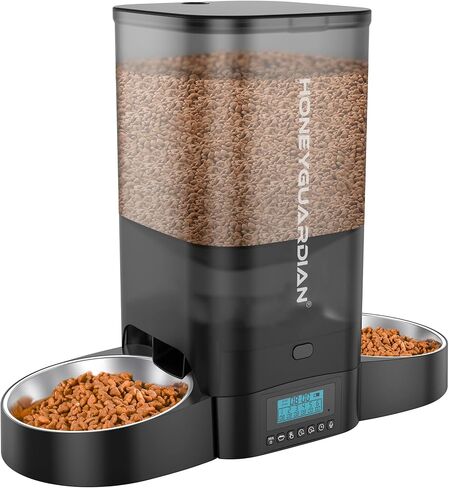 HoneyGuaridan Automatic Cat Feeder for Two Cats,3.5L Cat Food Dispenser with Stainless Steel Bowl,Timed Cat Feeder Programmable 1-6 Meals Control, Dual Power Supply,Desiccant Bag,10s Meal Call Whit in Saudi Arabia