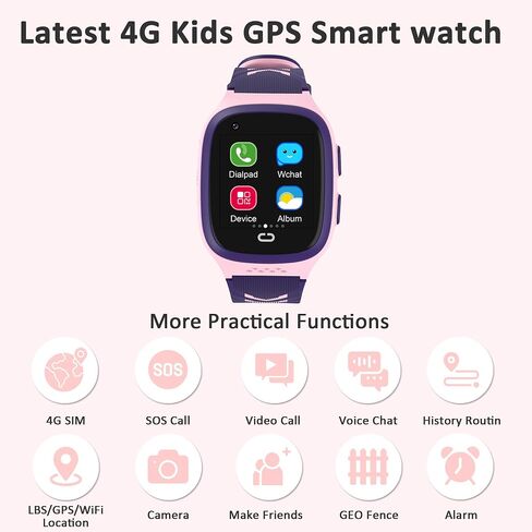 4G Kids Smart Watch Boys with GPS Tracker & Video Calling Kids Cell Phone Watch Age 5-12, One-Key SOS Call Voice Chat Camera Alarm Clock Touch Screen MathGame GPS Tracker Watch for Kids Gifts(Black) in Saudi Arabia