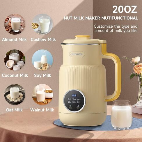 Nut Milk Maker, 20 oz(600ml) Homemade Almond, Soy, Oat, Plant-Based Milk and Non-Dairy Beverages, Almond Milk Maker with Delay Start/Boil Water/Keep Warm, Soy Milk Maker with Nut Milk Bag in Saudi Arabia