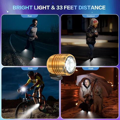 2 Rechargeable Headlights for Croc Charms, Flashlight Attachment Accessories Kids Girl Boy Women Men Sandals, Clip on Clog Headlamp Shoe Decoration Charms, Gold in Kuwait