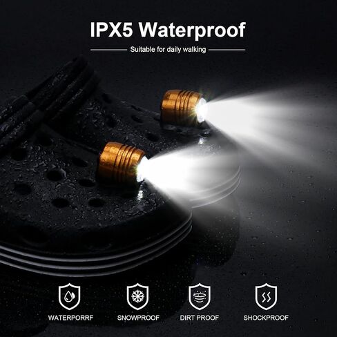2 Rechargeable Headlights for Croc Charms, Flashlight Attachment Accessories Kids Girl Boy Women Men Sandals, Clip on Clog Headlamp Shoe Decoration Charms, Gold in Kuwait