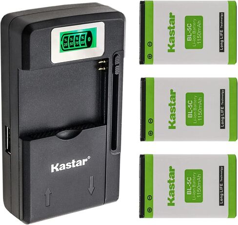 Kastar BL-5C AC Wall Battery Charger Replacement for Nokia BL-5C, RTR001F01, Avus MMDR 12, V2, Snom 10000058, 1000059, Telekom A051, Toshiba 10000060, RTR001F02, NEC Q24-FR000000113082 in Kuwait