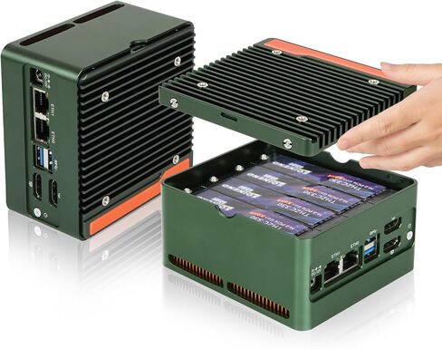 4-Bay NAS Mini PC with Dual 2.5GbE i226-v LAN Ports, 12th Gen N100 (Max 48GB DDR5), 4 M.2 NVMe 2280, Dual 4K, 2 USB 3.2 10Gbps Ports - Perfect for Micro Firewall Router/NAS (Green, Barebone) in Saudi Arabia