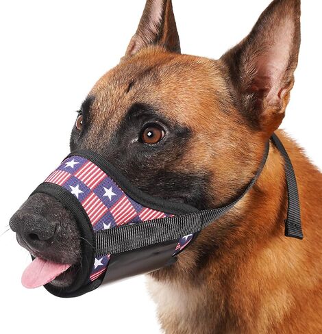 LUCKYPAW Dog Muzzle for Small Medium Large Dogs, Soft Muzzle for Dogs to Prevent Biting Chewing, German Shepherd Muzzle with National Flag Pattern and Hook and Loop, Allows Panting Drinking (L, Flag) in Saudi Arabia