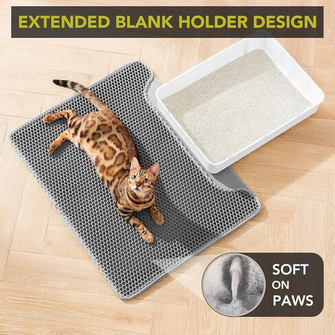 Cat Litter Mat, Large Kitty Litter Box Trapping Mat, 45x30'' Honeycomb Double Layer Urine & Waterproof, Washable Easy Clean, Litter Mats for Floor Less Waste, Anti-Slip in Saudi Arabia
