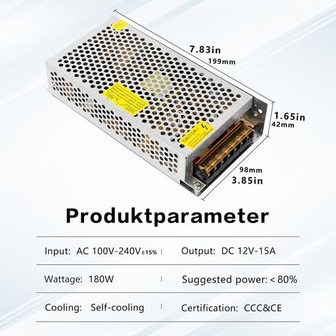 AC 110V/220V to DC 12V 15A 180W Universal Regulated Switching Power Supply, Power Supply Voltage Converter, LED Adapter Driver for CCTV, Radio, Camera, LED Strip Lights, 3D Printers and more. in Saudi Arabia