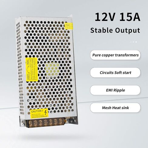 AC 110V/220V to DC 12V 15A 180W Universal Regulated Switching Power Supply, Power Supply Voltage Converter, LED Adapter Driver for CCTV, Radio, Camera, LED Strip Lights, 3D Printers and more. in Saudi Arabia