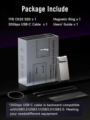MOVE SPEED CK20 Portable SSD 2TB with Magnetic Feature Up to 2000MB/s, USB 3.2 Gen 2x2, Supports 4K ProRes HDR, Magnetic SSD External Hard Drive for Smartphone, PC, Tablets, PS5, Laptop in Saudi Arabia