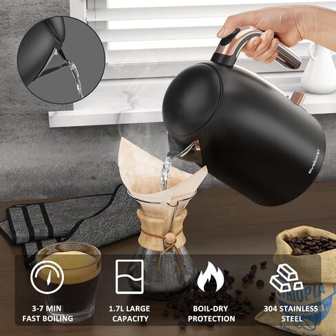 Electric Tea Kettle, 1500W /1.7 L Hot Water Kettle Electric, Retro Electric Kettle, Auto Shut-Off & Boil-Dry Protection, BPA Free, Stainless Steel Electric Teapot in Saudi Arabia