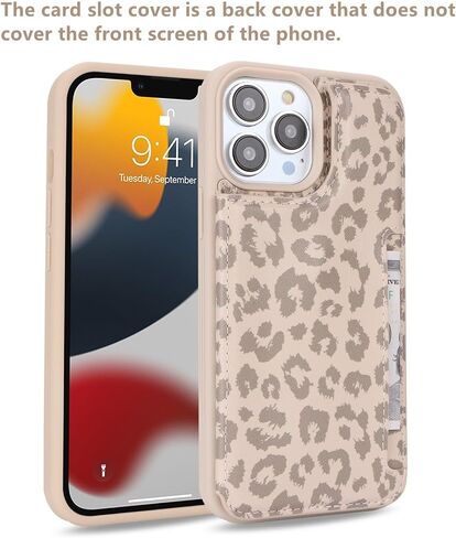 iCoverCase Compatible with iPhone 13 Pro Case with Card Holder, Wallet Phone Case for Women Men RFID Blocking PU Leather Protective Case 6.1 Inch (Beige Leopard) in Kuwait