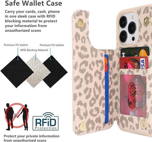 iCoverCase Compatible with iPhone 13 Pro Case with Card Holder, Wallet Phone Case for Women Men RFID Blocking PU Leather Protective Case 6.1 Inch (Beige Leopard) in Kuwait