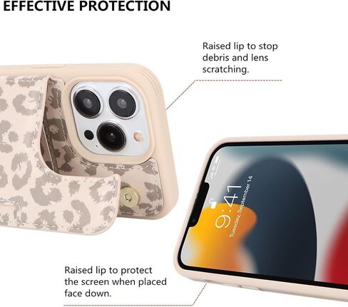 iCoverCase Compatible with iPhone 13 Pro Case with Card Holder, Wallet Phone Case for Women Men RFID Blocking PU Leather Protective Case 6.1 Inch (Beige Leopard) in Kuwait