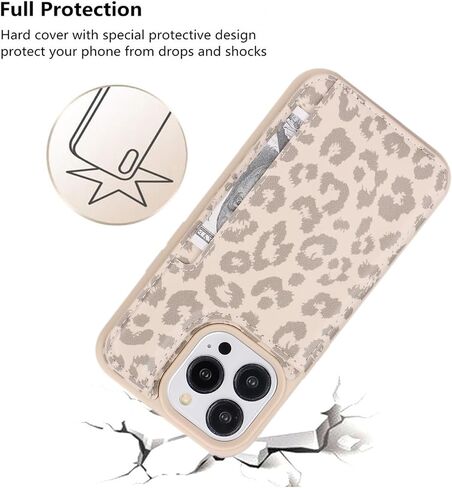iCoverCase Compatible with iPhone 13 Pro Case with Card Holder, Wallet Phone Case for Women Men RFID Blocking PU Leather Protective Case 6.1 Inch (Beige Leopard) in Kuwait
