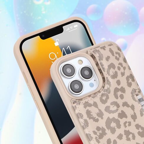 iCoverCase Compatible with iPhone 13 Pro Case with Card Holder, Wallet Phone Case for Women Men RFID Blocking PU Leather Protective Case 6.1 Inch (Beige Leopard) in Kuwait
