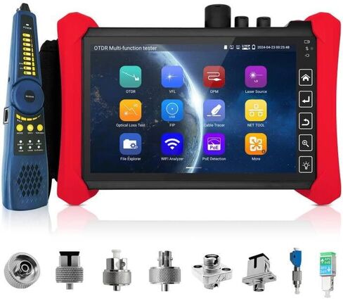 Henkion OTDR جهاز اختبار الألياف البصرية 1610nm 28dB Auto/Expert/Live Fiber Test Event Map LS OPM VFL OLS كابل اختبار أدوات الشبكة 7 بوصة IPS شاشة تعمل باللمس 1280x800 دقة WiFi 8 أنماط من محولات الألياف in Kuwait