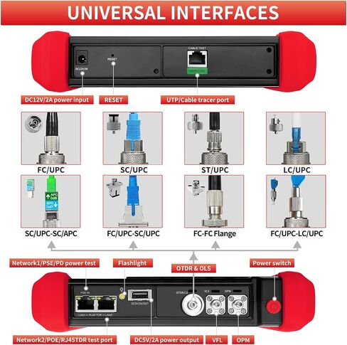 Henkion OTDR جهاز اختبار الألياف البصرية 1610nm 28dB Auto/Expert/Live Fiber Test Event Map LS OPM VFL OLS كابل اختبار أدوات الشبكة 7 بوصة IPS شاشة تعمل باللمس 1280x800 دقة WiFi 8 أنماط من محولات الألياف in Kuwait