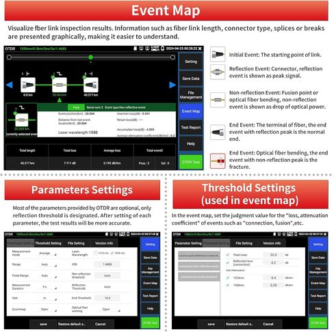 Henkion OTDR جهاز اختبار الألياف البصرية 1610nm 28dB Auto/Expert/Live Fiber Test Event Map LS OPM VFL OLS كابل اختبار أدوات الشبكة 7 بوصة IPS شاشة تعمل باللمس 1280x800 دقة WiFi 8 أنماط من محولات الألياف in Kuwait