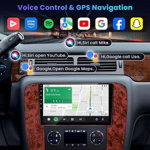Car Stereo Radio for GMC Yukon Chevy Silverado 2007-2013: 5GWifi 𝟒+𝟑𝟐𝐆 9" Touchscreen GPS Navigation Radio Replacement - Wireless CarPlay Android Backup Camera Bluetooth SWC FM DSP Mirror Link in Saudi Arabia
