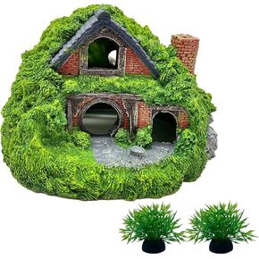 Aquarium Decor Resin Hobbit House Hideout Cave, Hollow Hole Shelter, Fish Tank Hut Ornaments, Mini Garden Landscaping Fish Tank Accessories for Betta