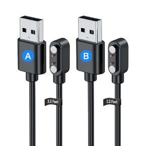 2 Pack Universal Smart Watch Charger Magnetic,Cable Contact 2 pin spacing 2.8mm,High Speed Safe Replacement USB Charger Cord,The magnets magnetism of the two cables is reversed,Model A + Model B