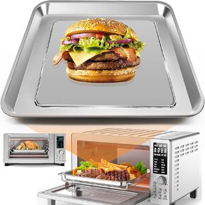 Air Fryer Grill Pan for Nuwave Bravo 12 in 1 21 Qt Air Fryer Toaster Oven, 11.2'' * 10.5'' Air Fryer Baking Pan Grill Plate Crisper Plate Rack Parts Accessories Tray, Stainless Steel
