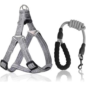 Dog Harness and Leash Set, No Pull Soft Mesh Pet Harness, Adjustable Puppy Vest for Small Medium Large Dogs (Gray, M)