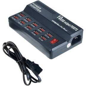 محطة شحن USB MaxLax، محطة شحن USB متعددة 10 منافذ 60 وات، شاحن USB متعدد المنافذ لشحن الهواتف الذكية والأجهزة اللوحية والعديد من أجهزة USB.