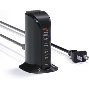 USB C Charging Station for Multiple Devices,55W Multiport USB Tower Charger,5 Port USB C Wall Charger Block for iPhone,iPad,Samsung (Black, 55W)