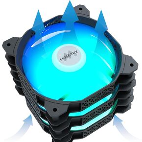 MUSETEX PC Fans, 120MM PWM ARGB Reverse Blade Computer Case Fans, Adjustable Speed, Customizable Lighting, Excellent Cooling Performance, Black, Pack of 3, MF
