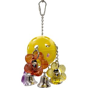 1938 Pacifier Ringer - Interactive Colorful pullable Bird cage Toy, Colorful Plastic Ball Body, Beautiful Translucent Acrylic Flowers & Rings, Great Fun for Medium Size pet Birds, Made in USA