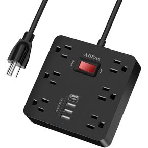 Power Strip, AHRISE Extension Cord with 6 AC Outlets and 4 USB Charging Ports(5V/3.4A,17W) for Smartphone Tablets Home, Office, Hotel, Cruise Ship, 5 Feet Long Cord, ETL Listed -Black
