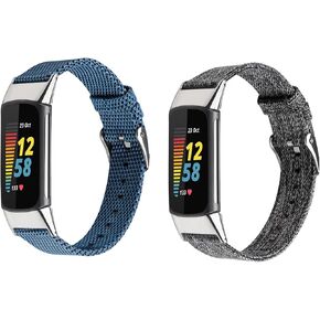 FitTurn Nylon Woven Strap Bands Compatible with Fitbit Charge 6/Charge 5 Activity Tracker Replacement Accessory Adjustable Straps Wristbands Bracelet Women Men 12Colors Avaiable