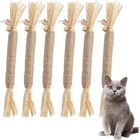 Silvervine Cat Toys 6Pcs, Catnip Cat Chew Toys, Catnip Tooth Cleaning Indoor Dental Treats, Silver Rattan Stick Cat Toys Indoor Cats, Cat Tooth Toys for Kittens Cleaning.