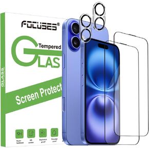 Blue Light Screen Protector for iPhone 16 Pro 2 Pack+Camera Lens Protector 2 Pack 2.5D Colorless Anti Blue Light Tempered Glass for iPhone 16 Pro (6.3inch)
