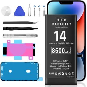 Battery for iPhone 14, 8500mAh (2024 New Upgrade) Ultra High Capacity Replacement Battery for iPhone 14 Models A2882, A2649, A2881, A2884, A2883, with Professional Repair Tool Kit