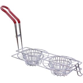 Tablecraft B078T62VNL TB24039 8Inch Double Taco Cups Stainless Steel Silver Fry Basket,Each, 1