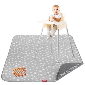 High Chair Mat Waterproof and Washable Splat Mat, Baby Splat Mat for Under High Chair, Non Slip Mat for Art/Crafts/Playtime, Protable Picnic Table Cloth Mat, 46'' x 42'', Black Star
