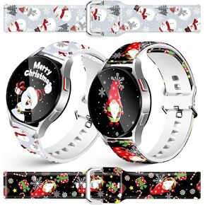2 pack 20mm Christmas Halloween Fall Watch Band For Samsung Galaxy7/ 6/5/5 Pro/4/4 Classic/3 (41mm)/Active 1&2 , MylooverLEO Silicone Holiday Theme Santa Claus Snowman Printed Smartwatch Strap Replacemant