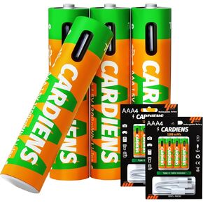 Rechargeable AAA Batteries USB C 1200 mWh Triple AAA Rechargeable Battery 1.5V AAA Lithium Batteries with 4-in-1 Charging Cable and LED Charge Indicator, 4-Pack