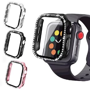 مجموعة من 3 حافظات حماية لشاشة الساعة من Flutesan متوافقة مع Apple Watch Series 10 مقاس 46 مم، حافظة ممتصة للصدمات من الألماس اللامع مدمجة في غطاء واقٍ من الزجاج المقوى بحجر الراين للنساء والرجال in Kuwait