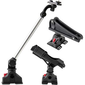 GYMAX Fishing Rod Holder, Boat Kayak Accessories Set with Rod Holder, Anchor Lock Release System, Camera/Device Holder, 3 Rack Brackets & 6 Fixing Straps, 360 Rotatable Mounting Base